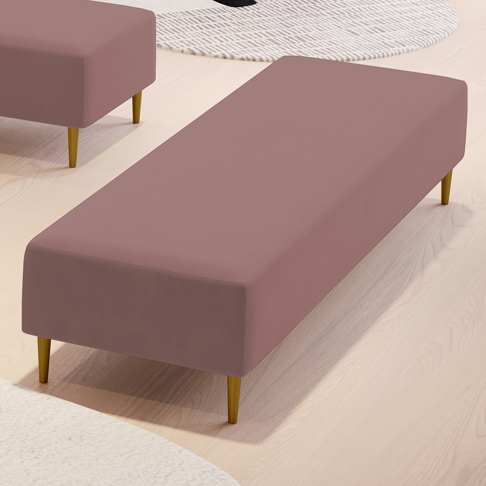 Puff Decorativo Sala de Estar Bali W01 Pés Palito 170x60cm Suede Rosê - Lyam Decor