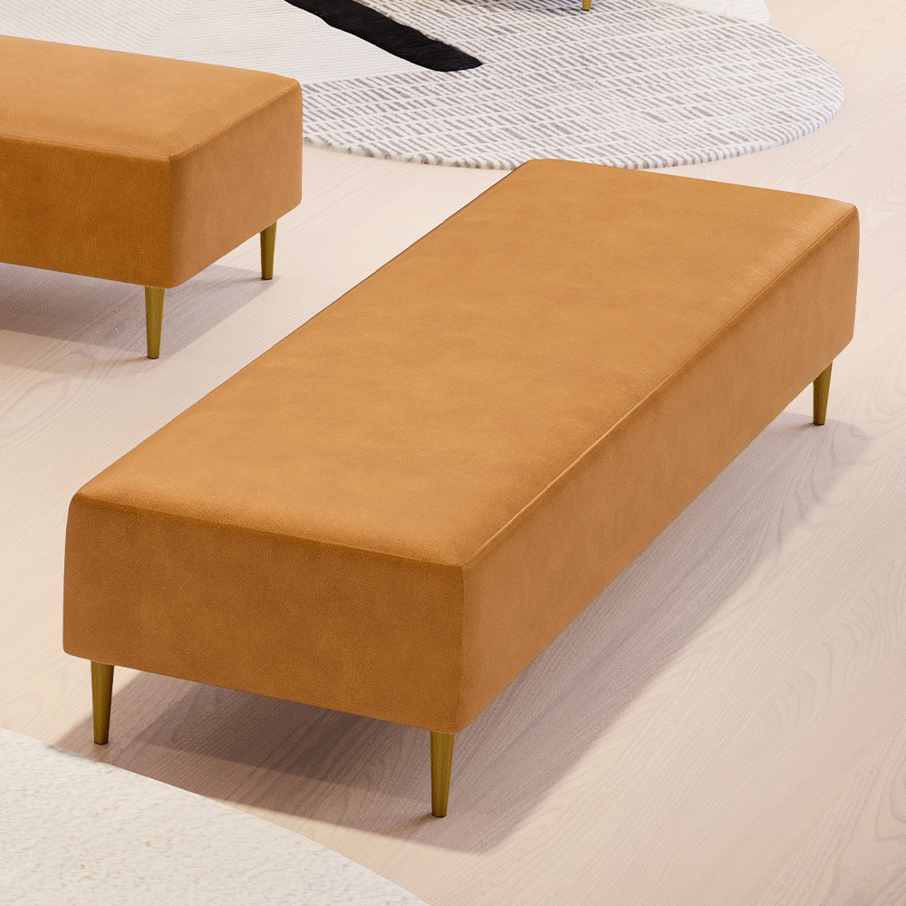 Puff Decorativo Sala de Estar Bali W01 Pés Palito 190x60cm Couríssimo Whisky - Lyam Decor