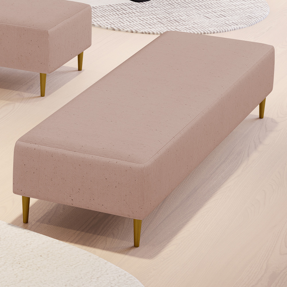 Puff Decorativo Sala de Estar Bali W01 Pés Palito 190x60cm Linho Rosê - Lyam Decor