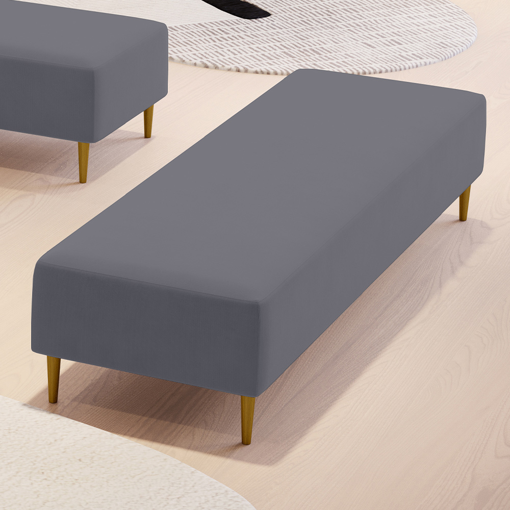 Puff Decorativo Sala de Estar Bali W01 Pés Palito 190x60cm Suede Cinza - Lyam Decor