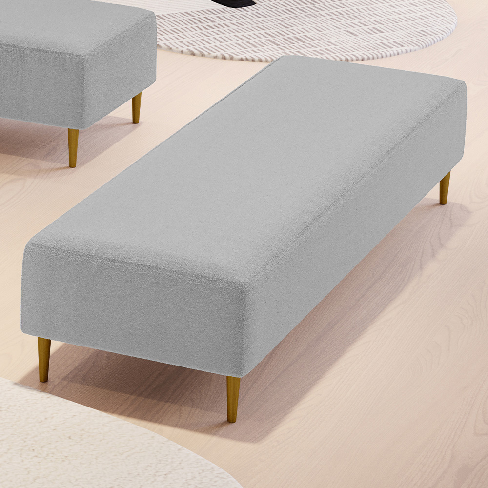 Puff Decorativo Sala de Estar Bali W01 Pés Palito 210x60cm Bouclê Cinza - Lyam Decor