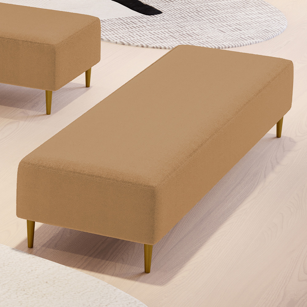 Puff Decorativo Sala de Estar Bali W01 Pés Palito 210x60cm Bouclê Mostarda - Lyam Decor