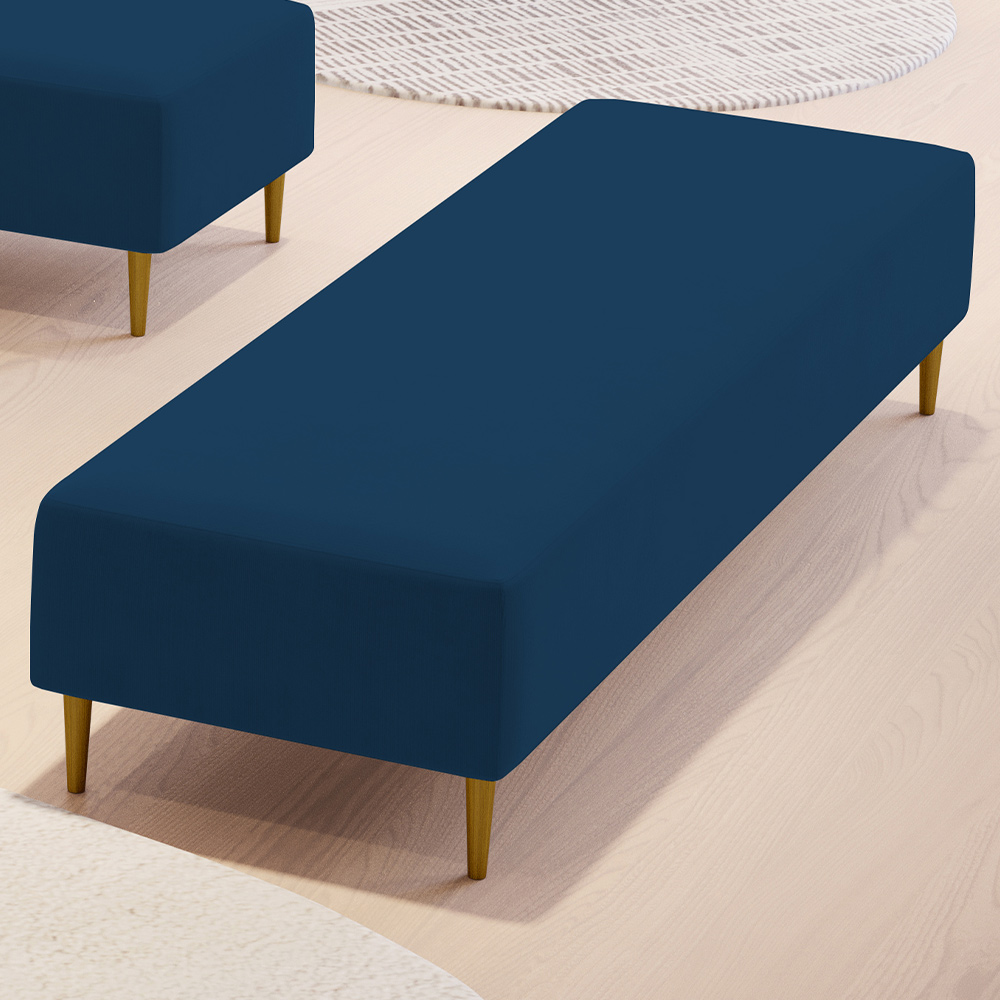 Puff Decorativo Sala de Estar Bali W01 Pés Palito 210x60cm Suede Azul Marinho - Lyam Decor