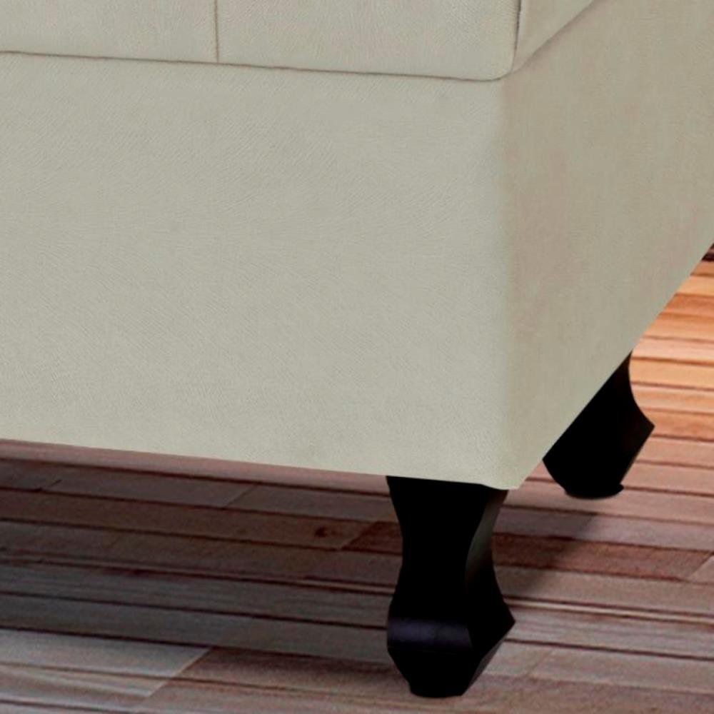 Puff París Luis Xv L02 Capitone Suede Bege Pés Madeira - Lyam Decor