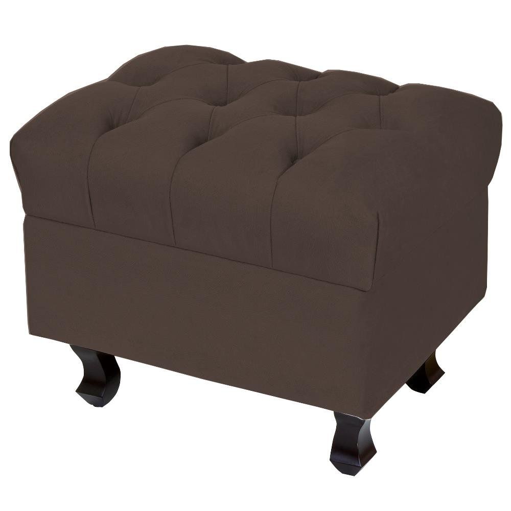 Puff París Luis Xv L02 Capitone Suede Marrom Pés Madeira - Lyam Decor