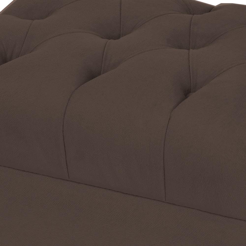 Puff París Luis Xv L02 Capitone Suede Marrom Pés Madeira - Lyam Decor