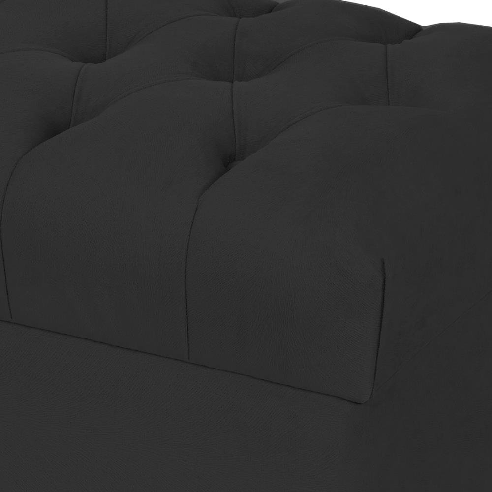 Puff París Luis Xv L02 Capitone Suede Preto Pés Madeira - Lyam Decor