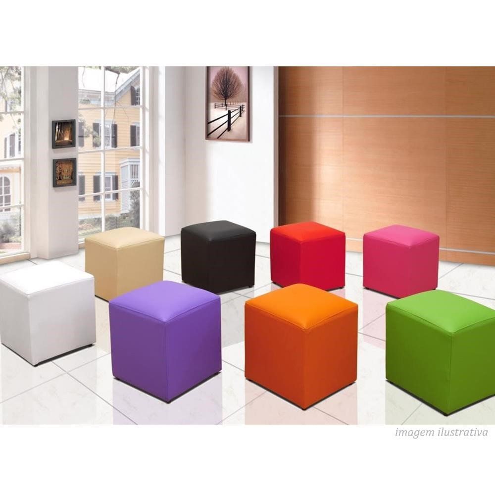 Puff Quadrado Decorativo L02 Corino Preto - Lyam Decor