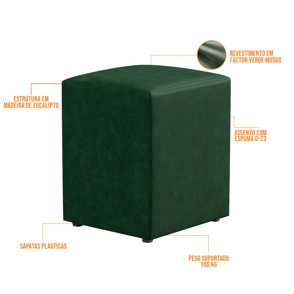 Puff Quadrado Decorativo L02 Sala de Estar Facto Verde - Lyam Decor