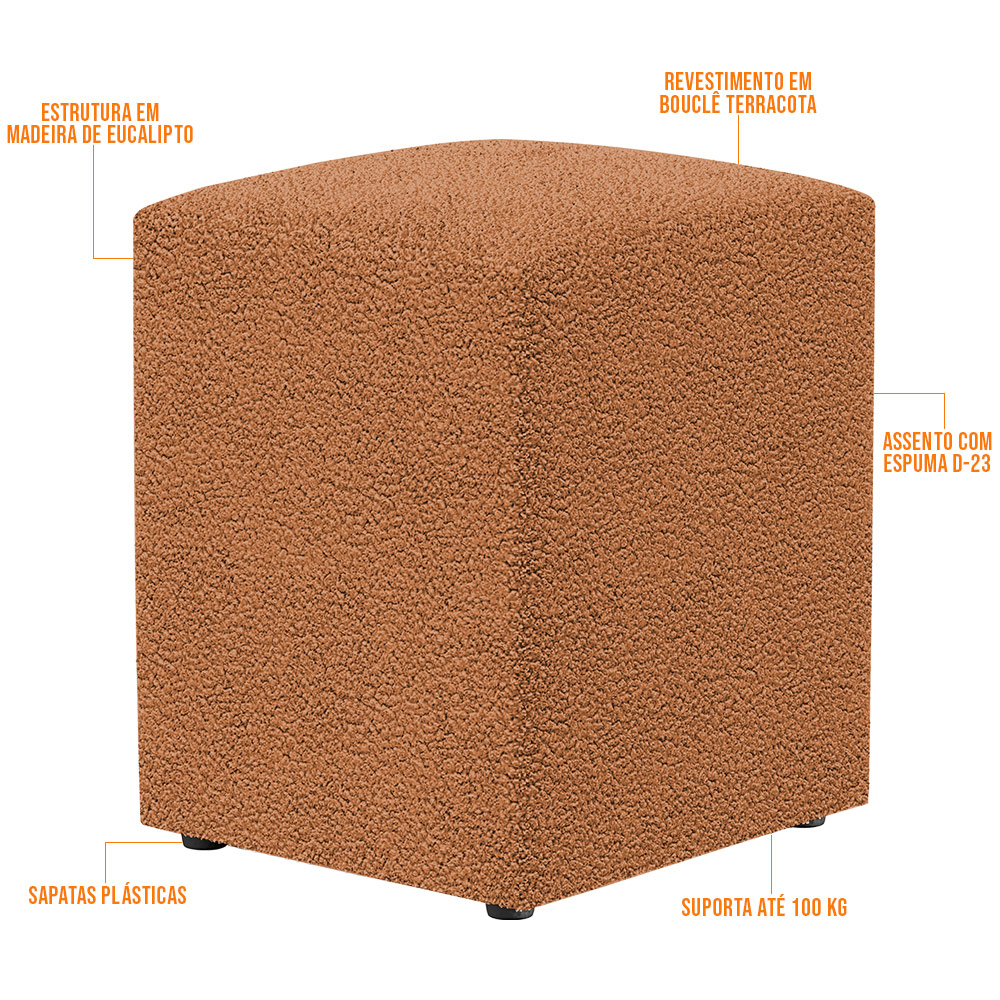 Puff Quadrado Decorativo Sala De Estar L02 Bouclê Terracota - Lyam Decor
