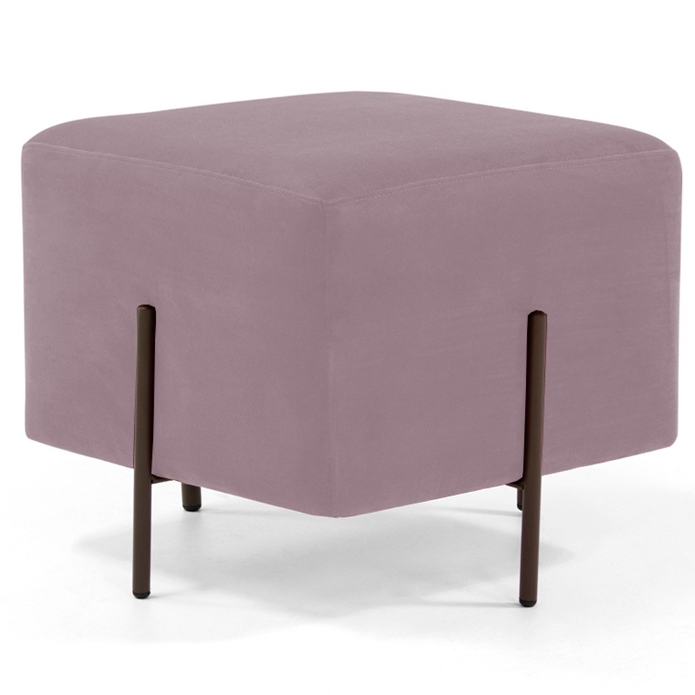 Puff Quadrado Decorativo Status 45x45 D02 Pés de Aço Veludo Rosê C-305 - Lyam Decor