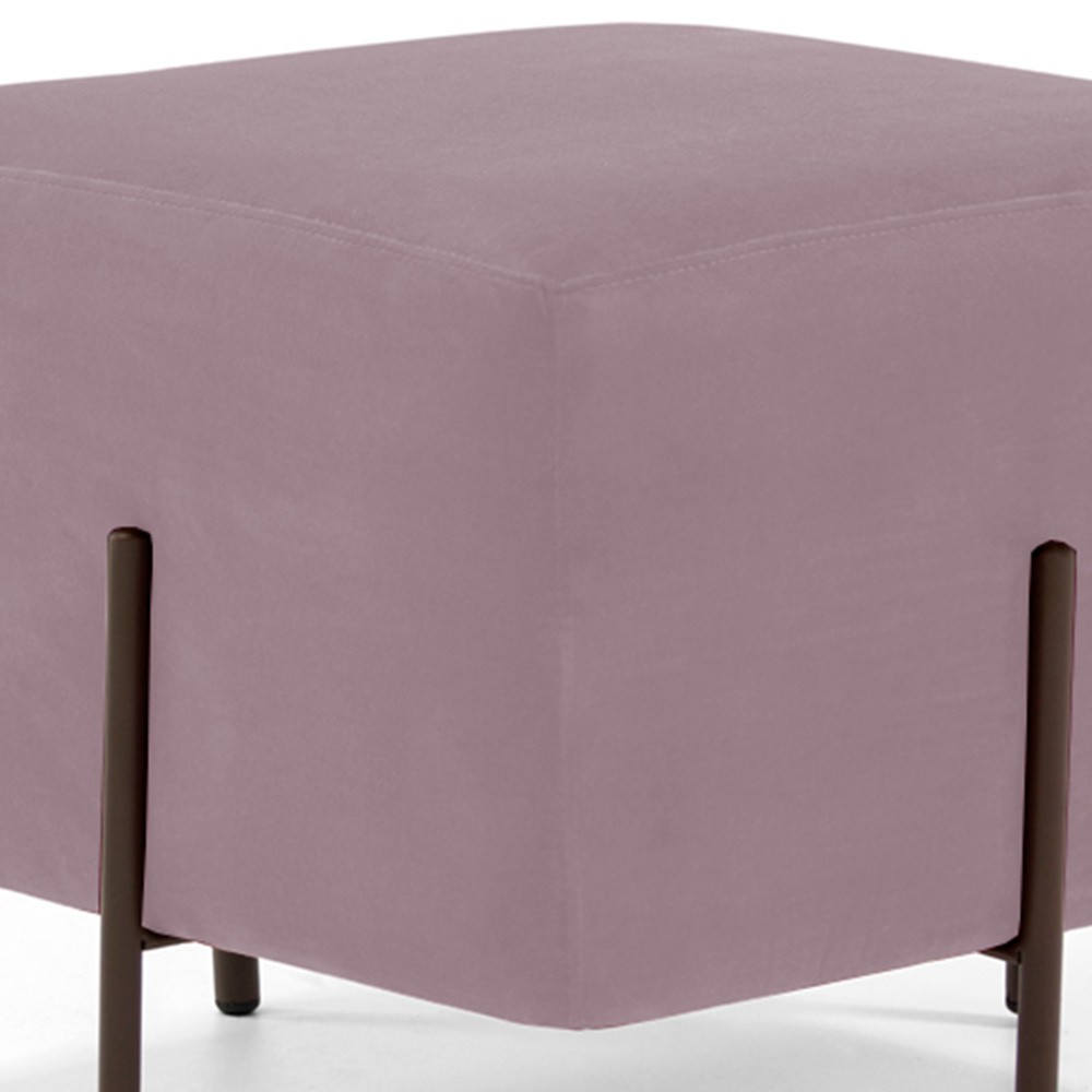 Puff Quadrado Decorativo Status 45x45 D02 Pés de Aço Veludo Rosê C-305 - Lyam Decor