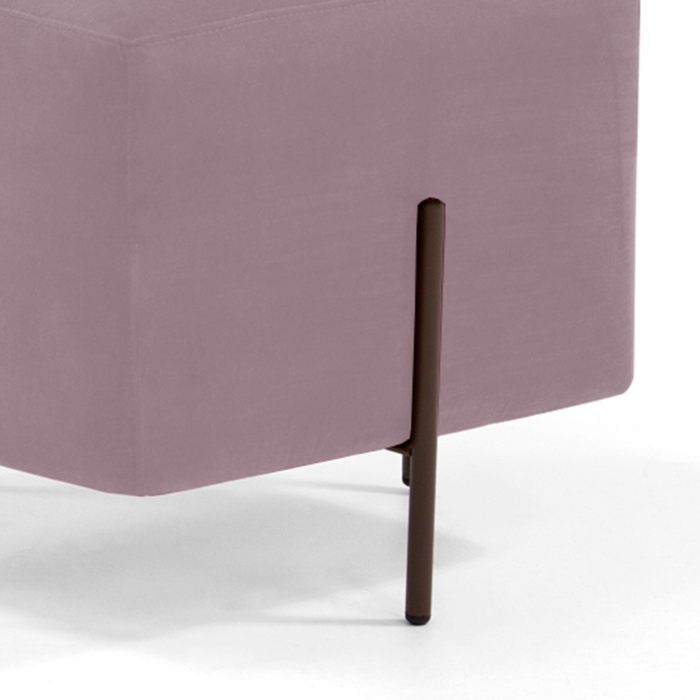 Puff Quadrado Decorativo Status 45x45 D02 Pés de Aço Veludo Rosê C-305 - Lyam Decor