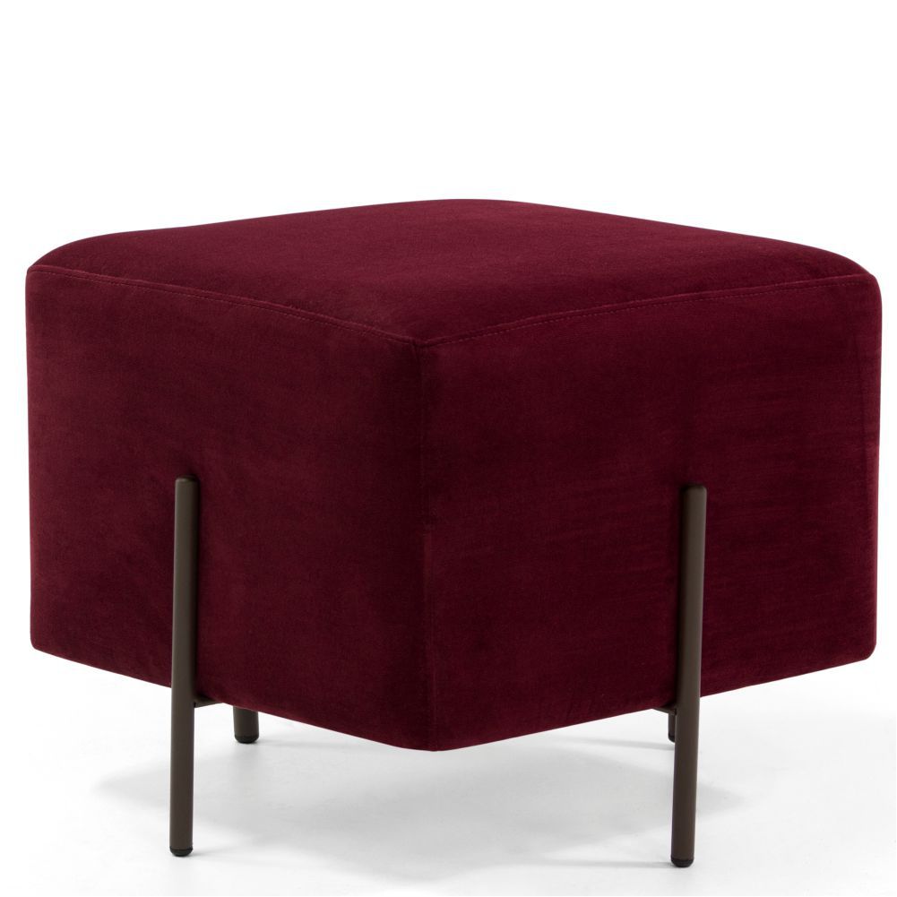 Puff Quadrado Decorativo Status D02 Pés de Aço Veludo Marsala C-278 - Lyam Decor