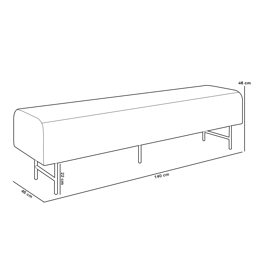 Puff Recamier Decorativo com Pés Industrial 140cm Novara P05 Veludo Azul Marinho - Lyam Decor