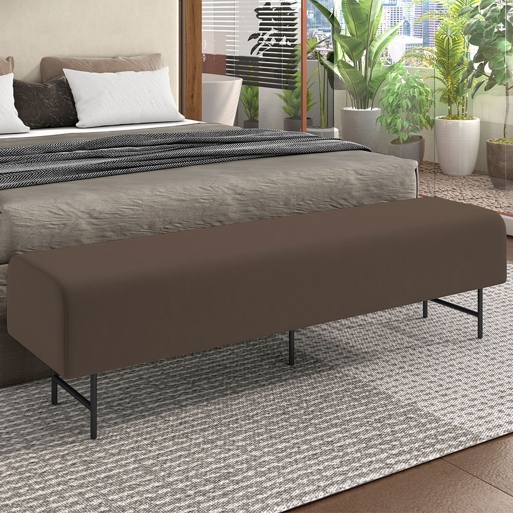 Puff Recamier Decorativo com Pés Industrial 140cm Novara P05 Veludo Marrom - Lyam Decor