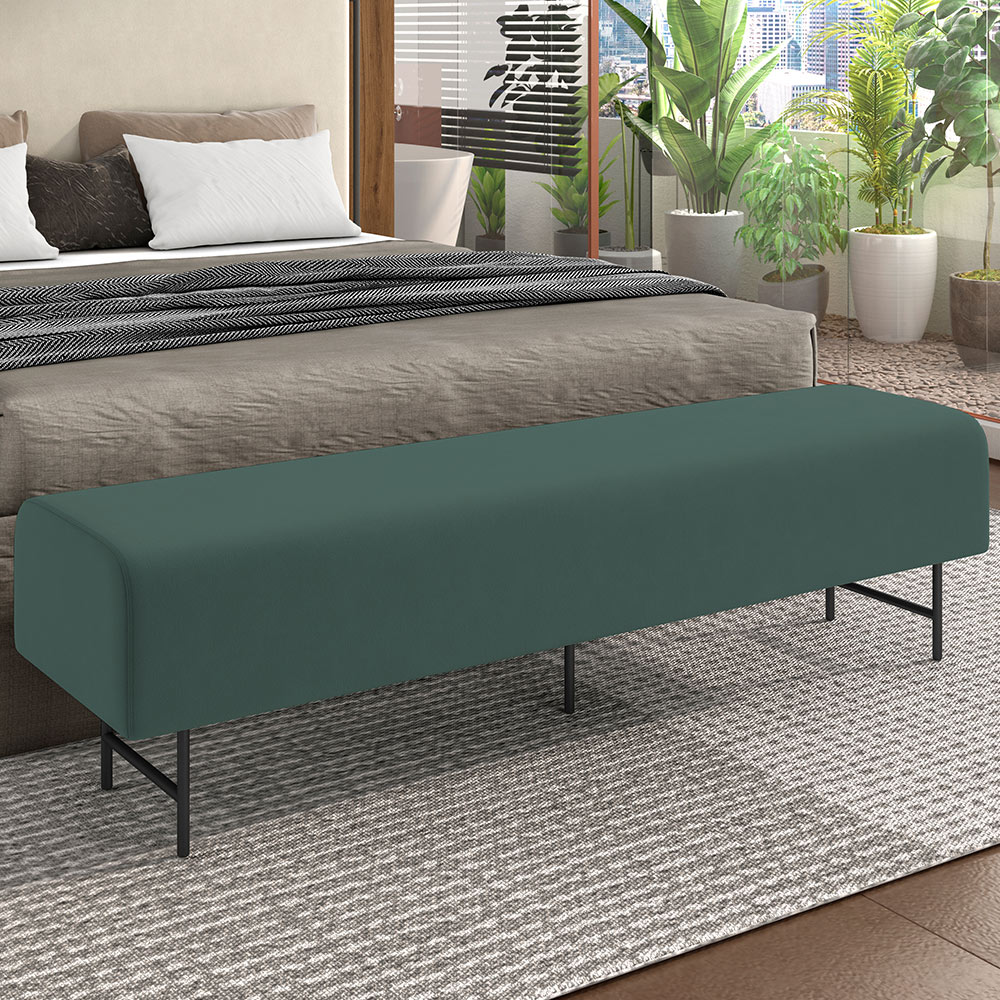 Puff Recamier Decorativo com Pés Industrial 140cm Novara P05 Veludo Verde Musgo - Lyam Decor