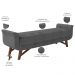 Puff Recamier Decorativo com Pés em Madeira 140 cm Itália P05 Linho Cinza Escuro - Lyam Decor