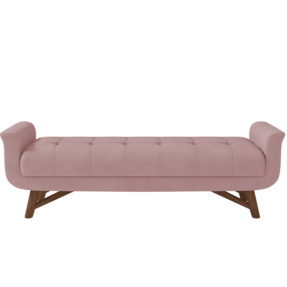 Puff Recamier Decorativo com Pés em Madeira 140 cm Itália P05 Veludo Rosê - Lyam