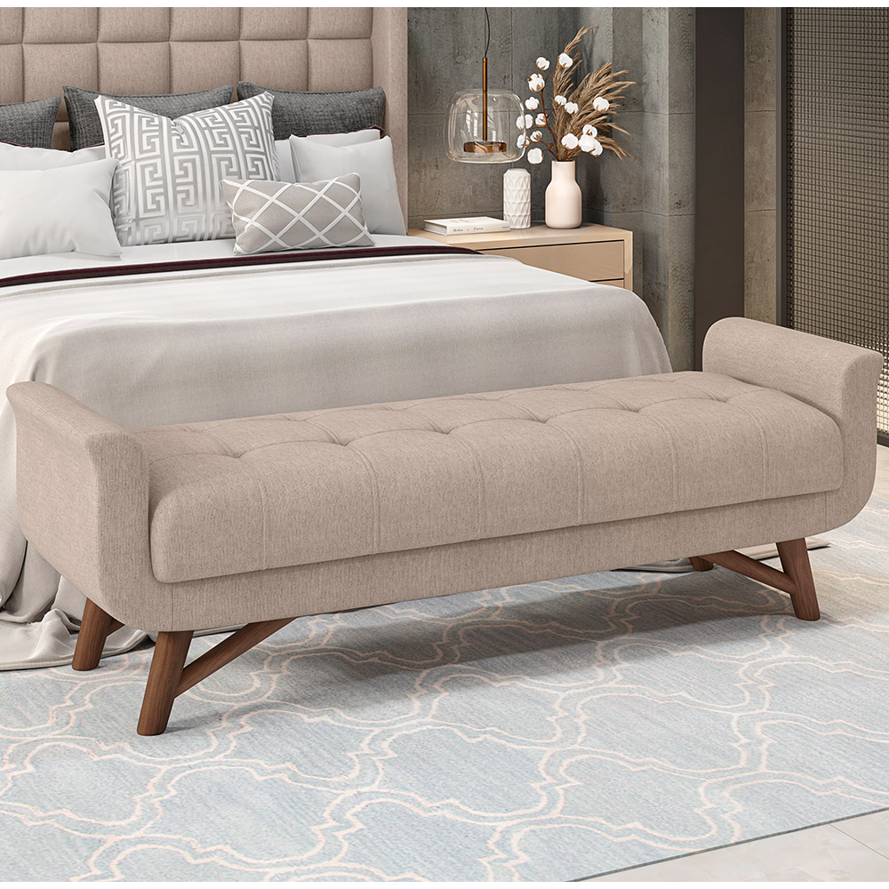 Puff Recamier Decorativo com Pés em Madeira 160 cm Itália P05 Linho Bege - Lyam Decor