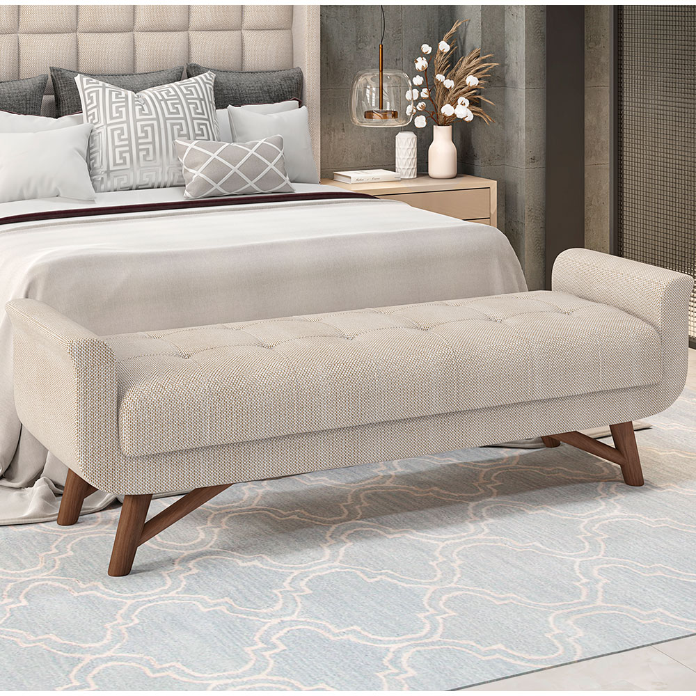 Puff Recamier Decorativo com Pés em Madeira 160 cm Itália P05 Linho Creme - Lyam Decor