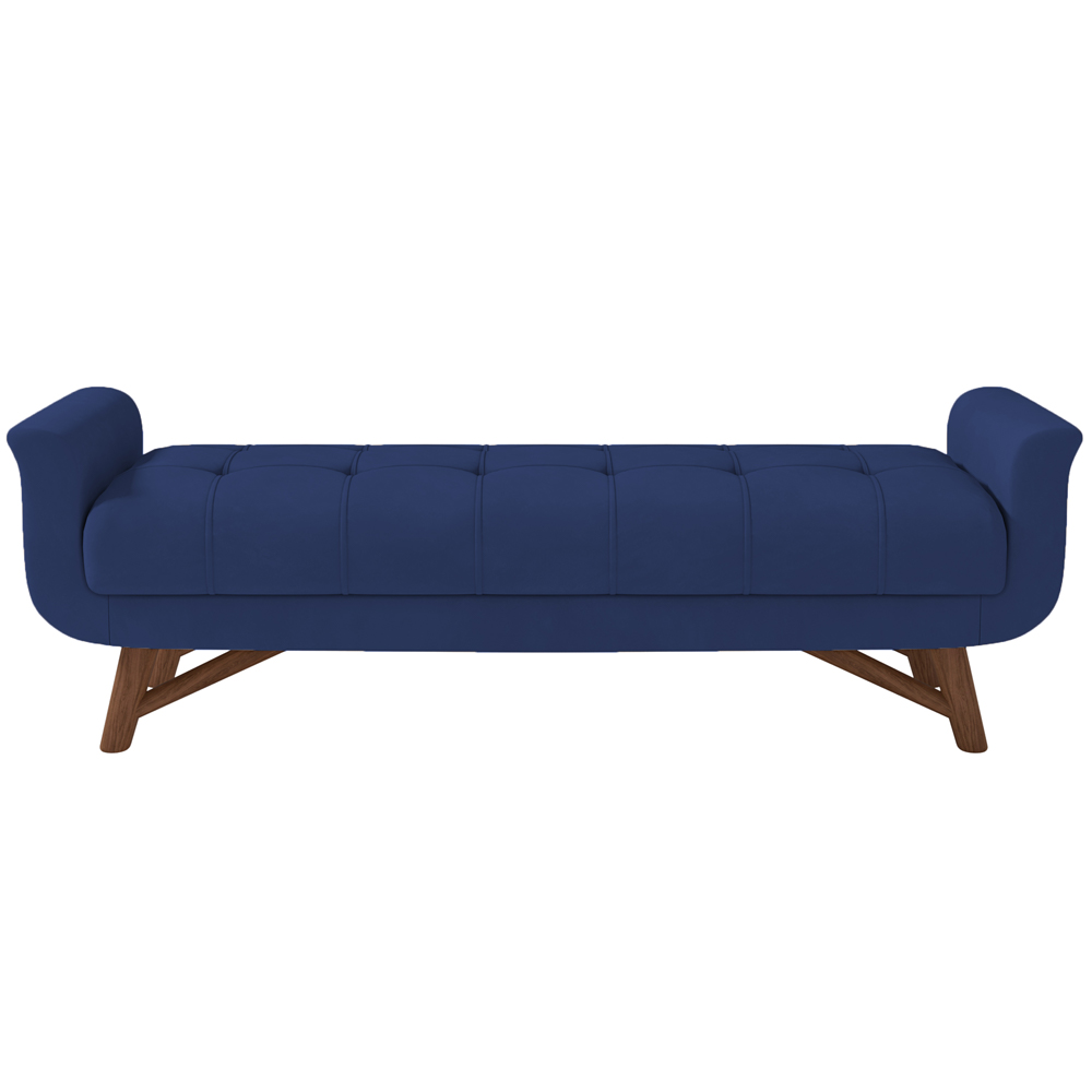 Puff Recamier Decorativo com Pés em Madeira 160 cm Itália P05 Veludo Azul Marinho - Lyam