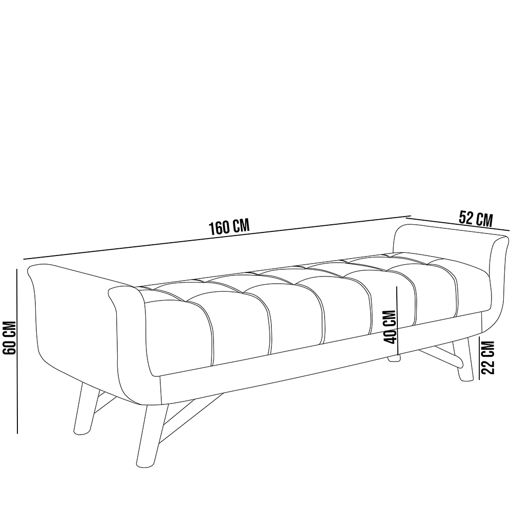 Puff Recamier Decorativo com Pés em Madeira 160 cm Itália P05 Veludo Azul Marinho - Lyam