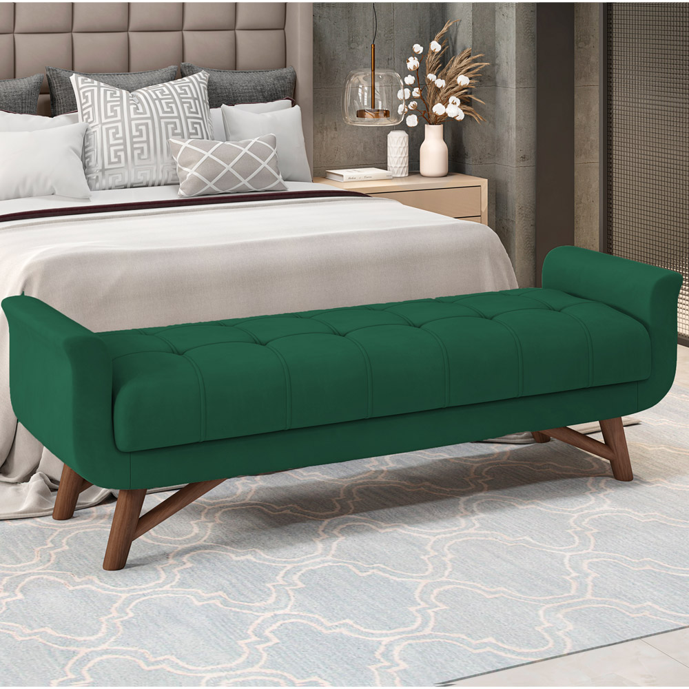 Puff Recamier Decorativo com Pés em Madeira 160 cm Itália P05 Veludo Verde - Lyam