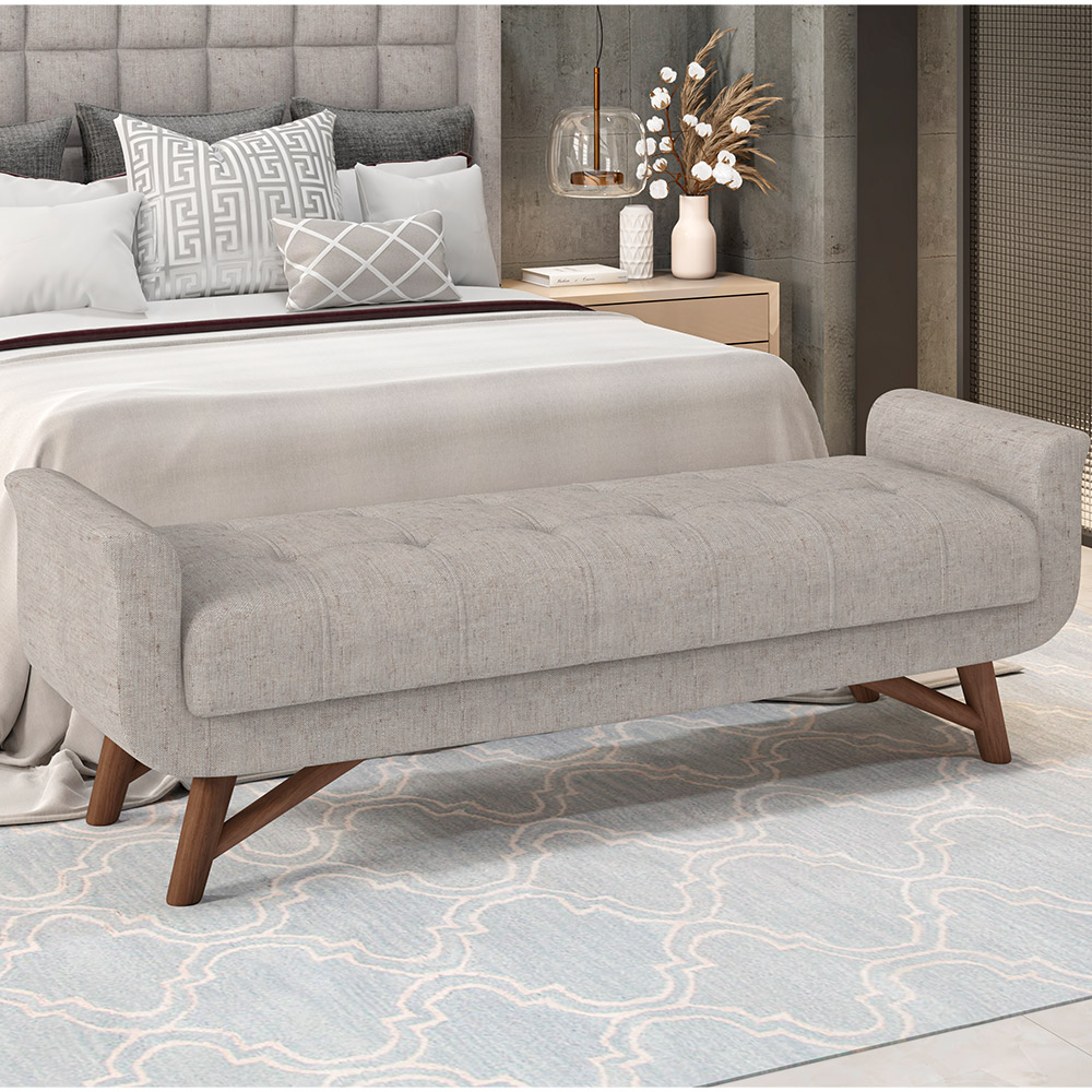 Puff Recamier Decorativo com Pés em Madeira 195 cm Itália P05 Linho Bege Claro - Lyam Decor
