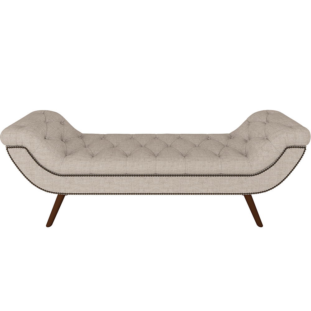 Puff Recamier Decorativo com Tachas 140 cm Santorini P05 Linho Bege Claro - Lyam Decor