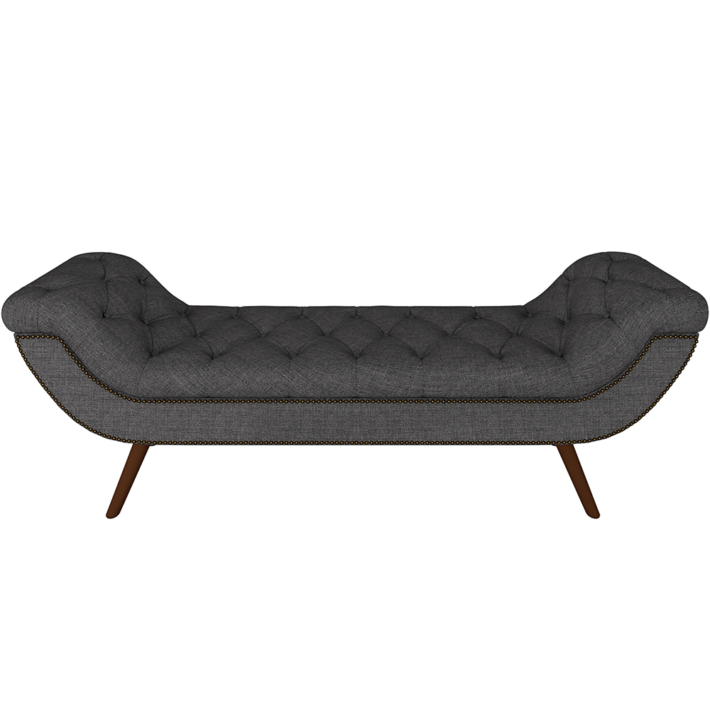 Puff Recamier Decorativo com Tachas 140 cm Santorini P05 Linho Cinza Escuro - Lyam Decor