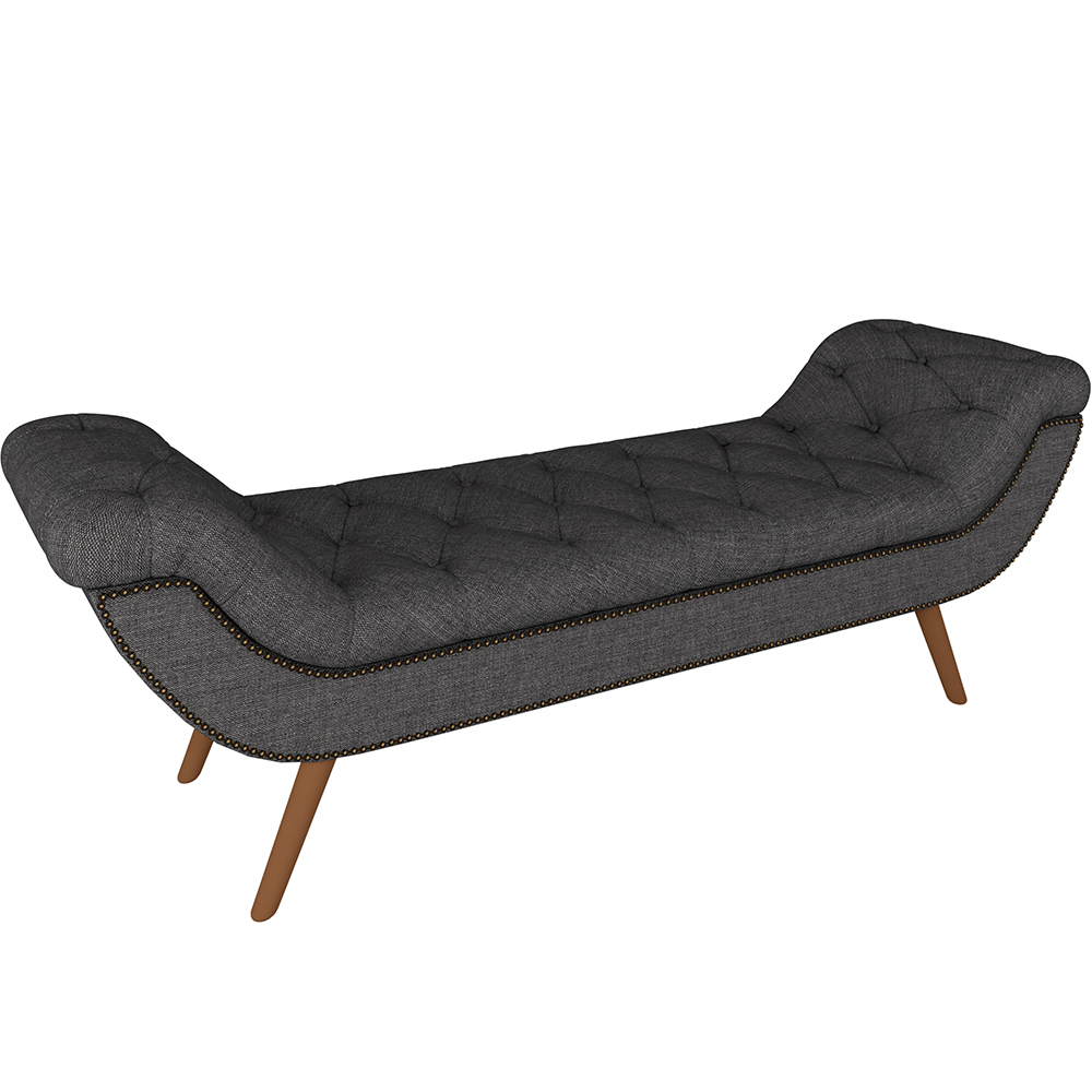 Puff Recamier Decorativo com Tachas 140 cm Santorini P05 Linho Cinza Escuro - Lyam Decor
