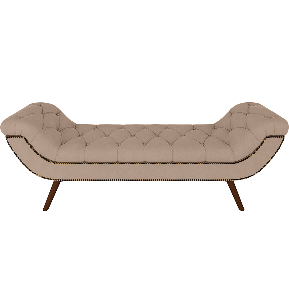 Puff Recamier Decorativo com Tachas 140 cm Santorini P05 Veludo Bege - Lyam Decor