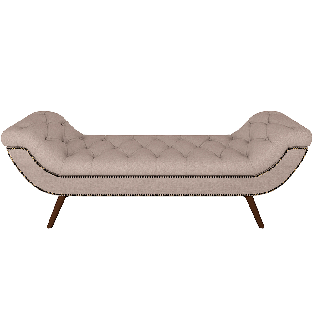 Puff Recamier Decorativo com Tachas 195 cm Santorini P05 Linho Bege - Lyam Decor