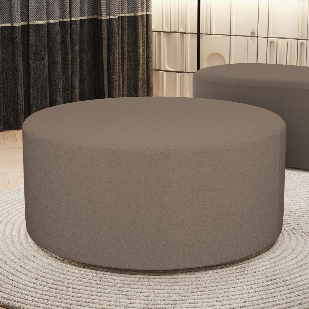 Puff Redondo Orgânico para Living 90cm Lola W01 Bouclê Bege - Lyam Decor