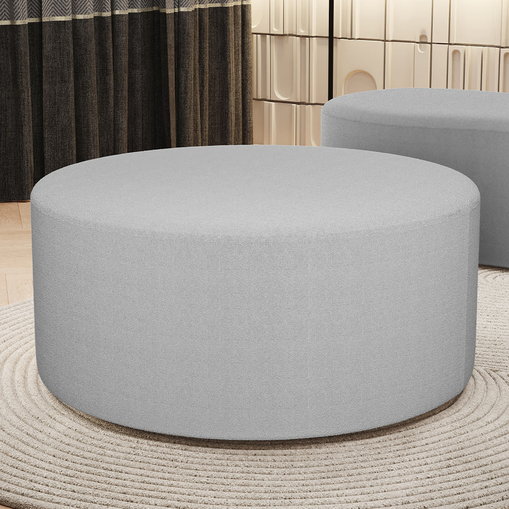 Puff Redondo Orgânico para Living 90cm Lola W01 Bouclê Cinza - Lyam Decor