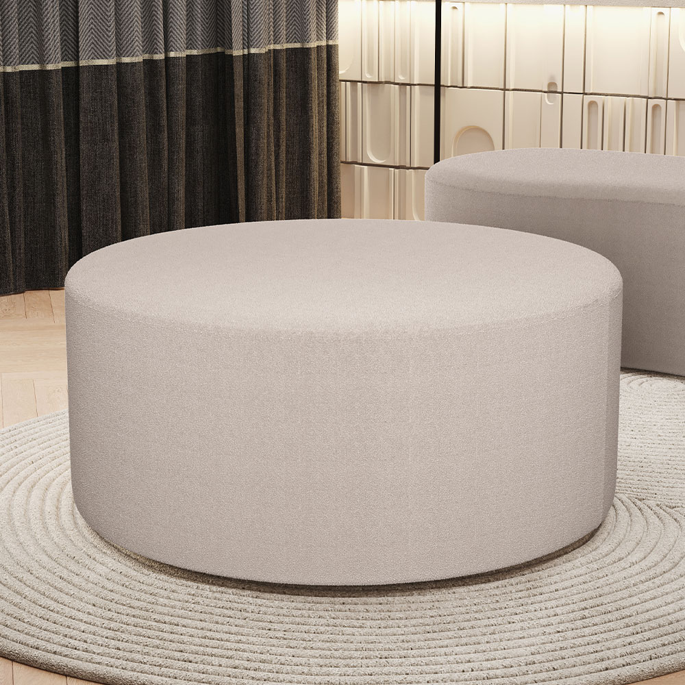 Puff Redondo Orgânico para Living 90cm Lola W01 Bouclê Creme - Lyam Decor
