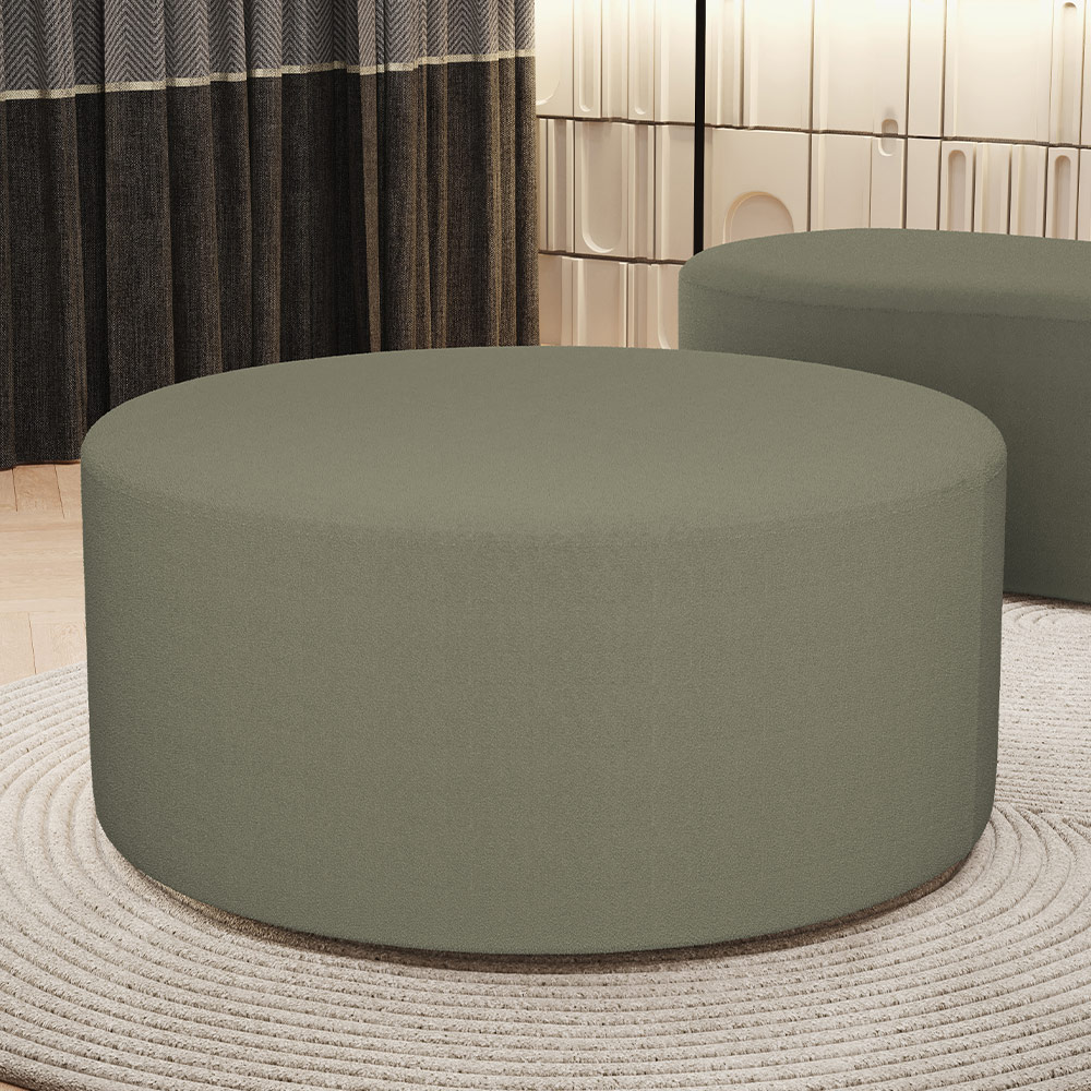Puff Redondo Orgânico para Living 90cm Lola W01 Bouclê Oliva - Lyam Decor
