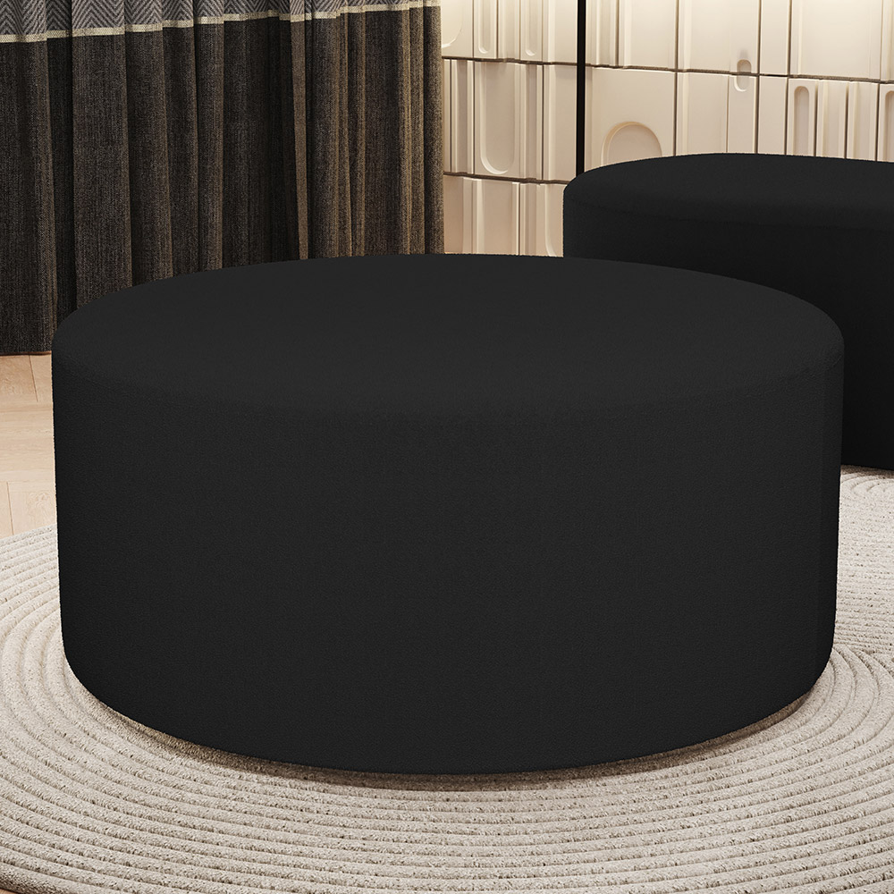 Puff Redondo Orgânico para Living 90cm Lola W01 Bouclê Preto - Lyam Decor