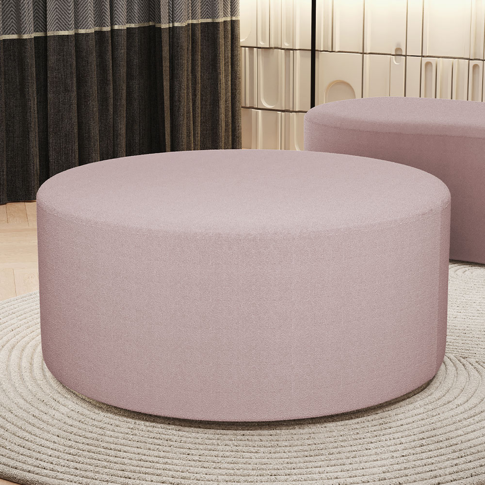 Puff Redondo Orgânico para Living 90cm Lola W01 Bouclê Rosê - Lyam Decor
