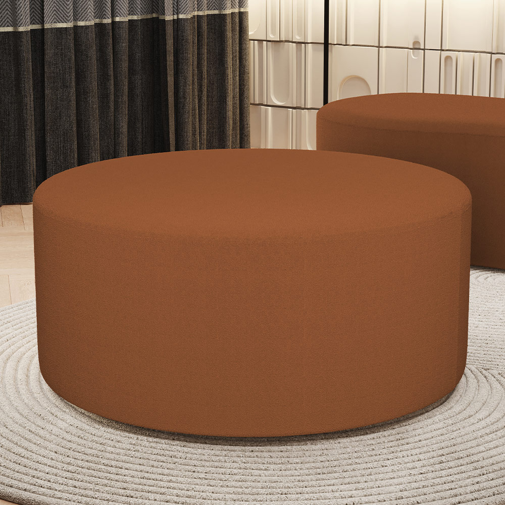 Puff Redondo Orgânico para Living 90cm Lola W01 Bouclê Terracota - Lyam Decor
