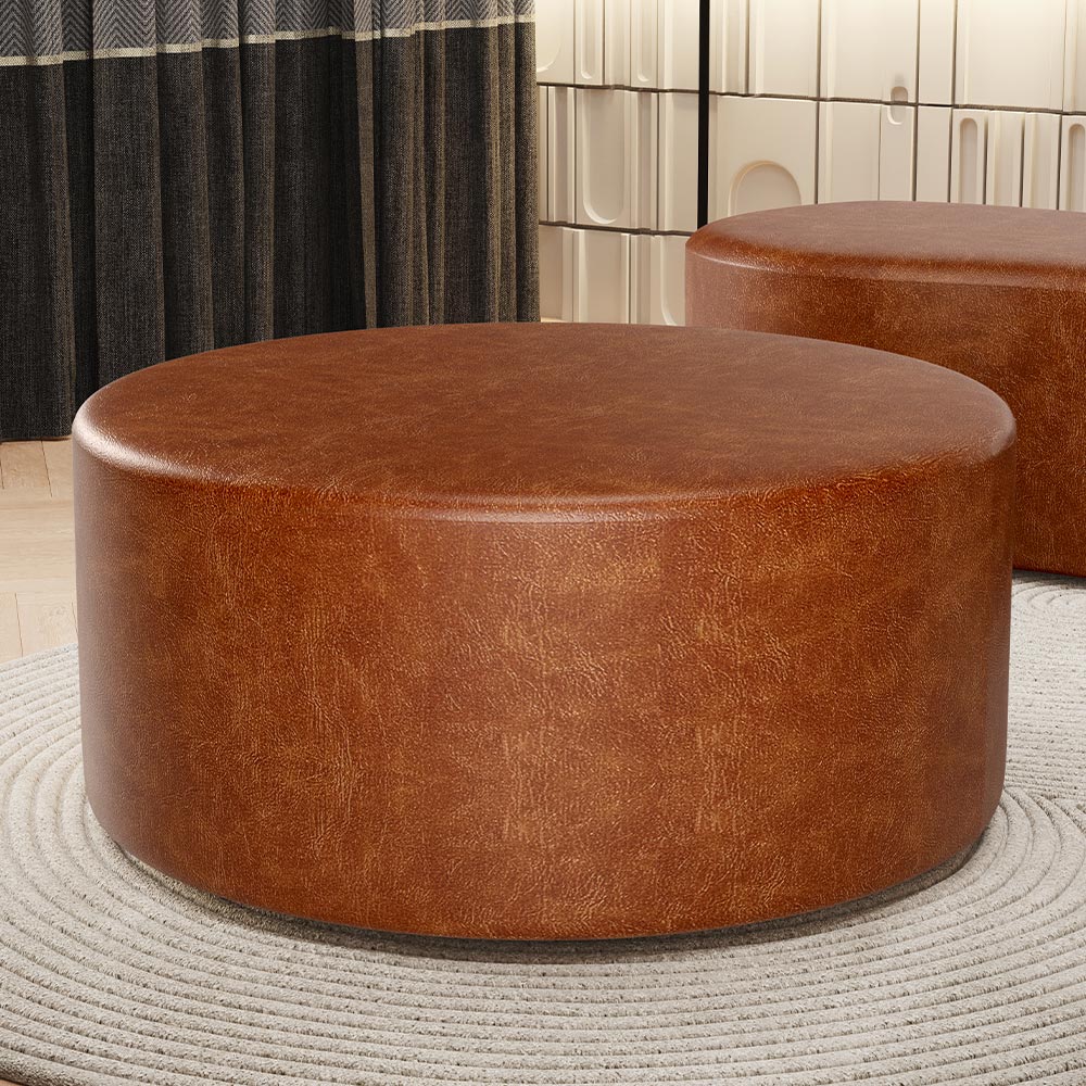 Puff Redondo Orgânico para Living 90cm Lola W01 Couríssimo Camel - Lyam Decor