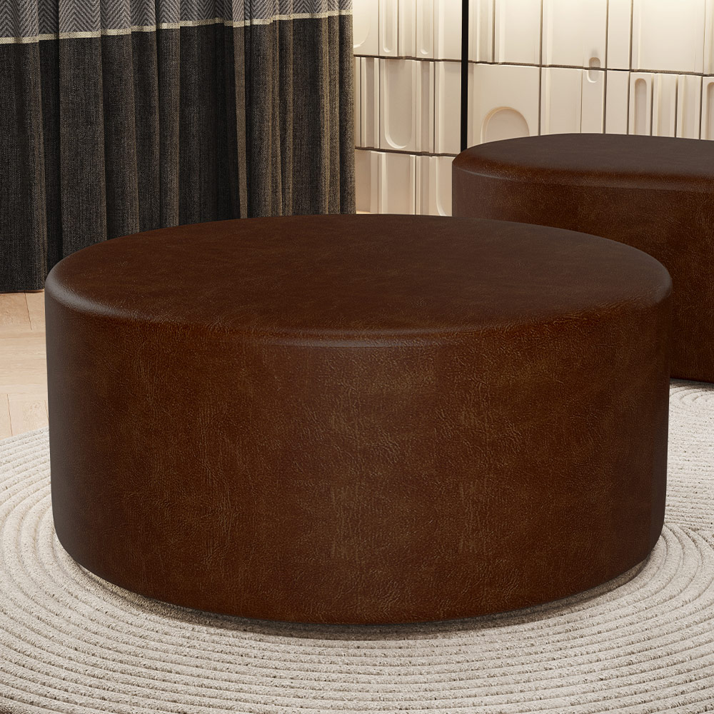 Puff Redondo Orgânico para Living 90cm Lola W01 Couríssimo Marrom - Lyam Decor