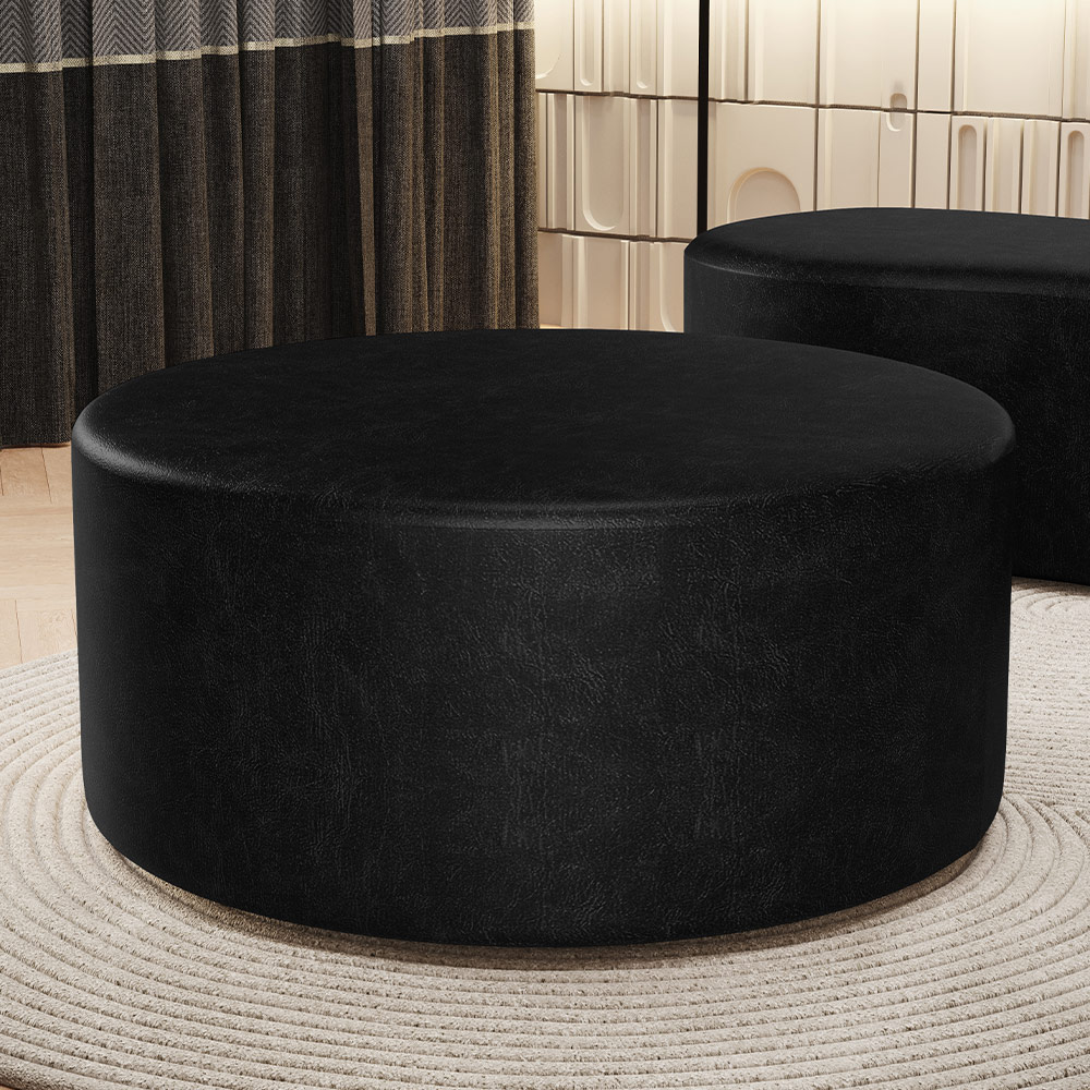 Puff Redondo Orgânico para Living 90cm Lola W01 Couríssimo Preto brilho - Lyam Decor