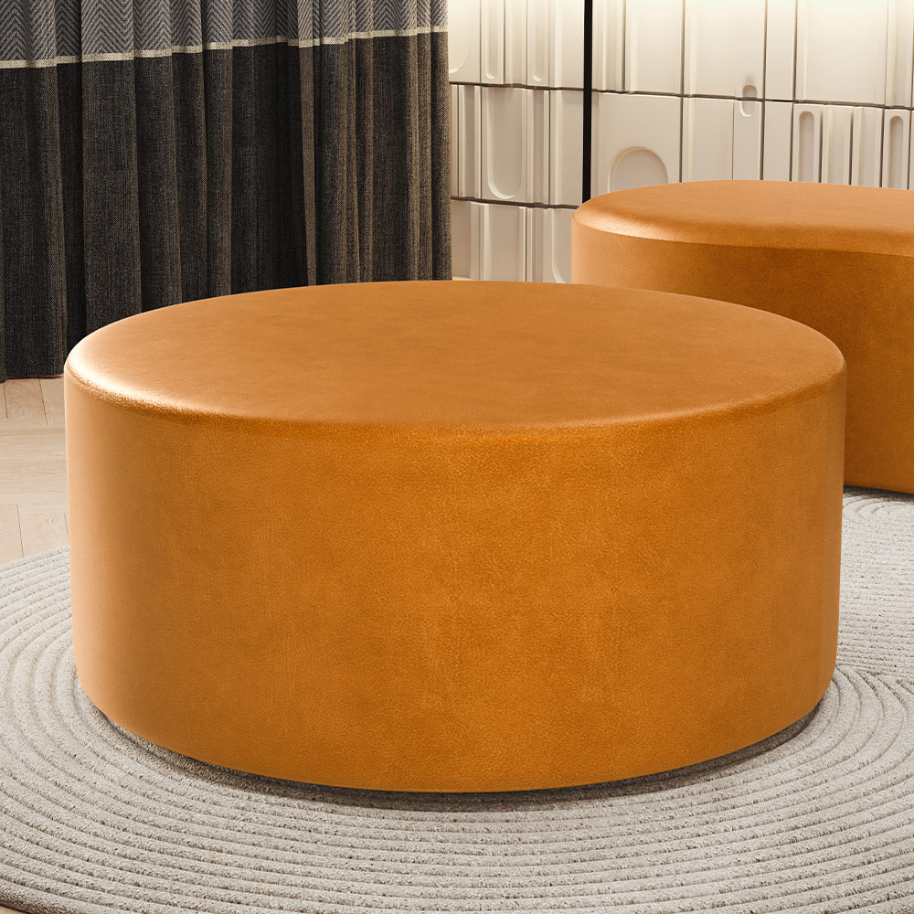 Puff Redondo Orgânico para Living 90cm Lola W01 Couríssimo Whisky - Lyam Decor
