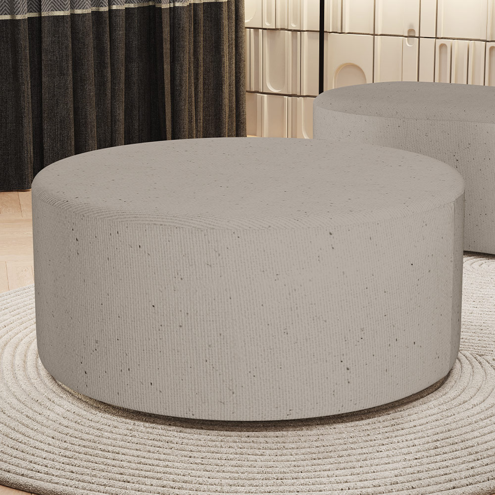 Puff Redondo Orgânico para Living 90cm Lola W01 Linho Bege - Lyam Decor