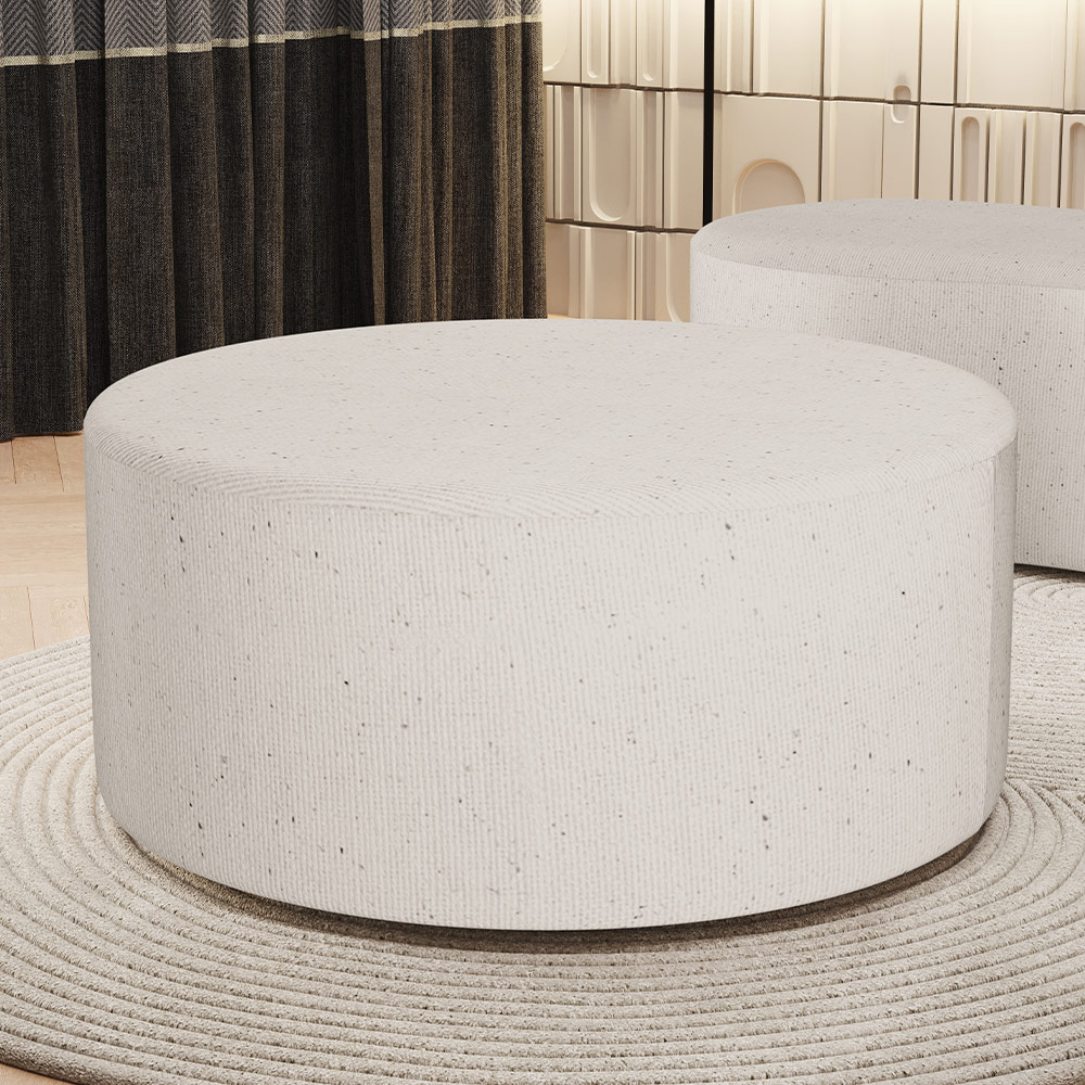 Puff Redondo Orgânico para Living 90cm Lola W01 Linho Cru - Lyam Decor