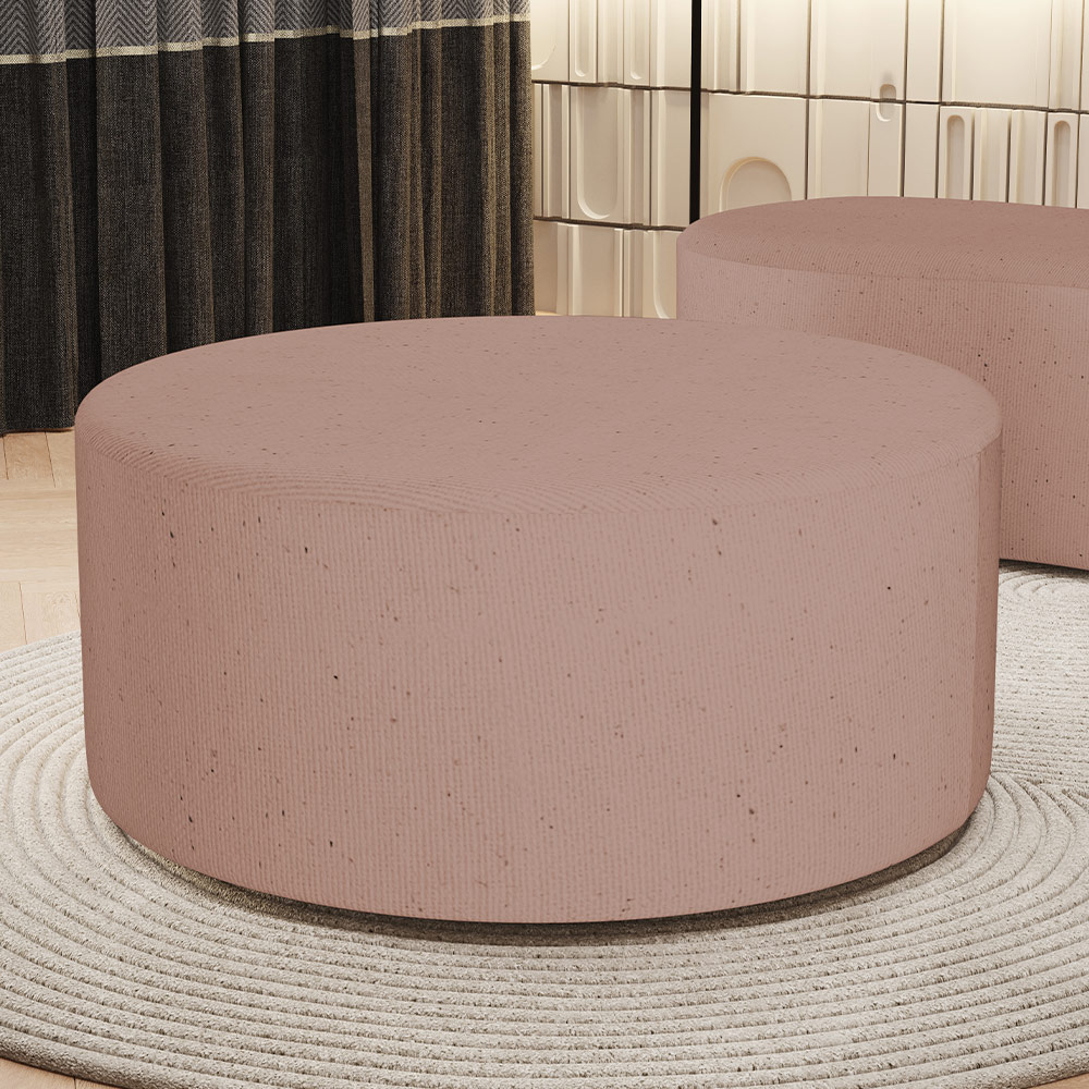 Puff Redondo Orgânico para Living 90cm Lola W01 Linho Rosê - Lyam Decor