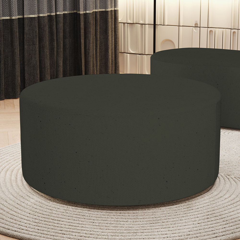 Puff Redondo Orgânico para Living 90cm Lola W01 Linho Verde Musgo - Lyam Decor