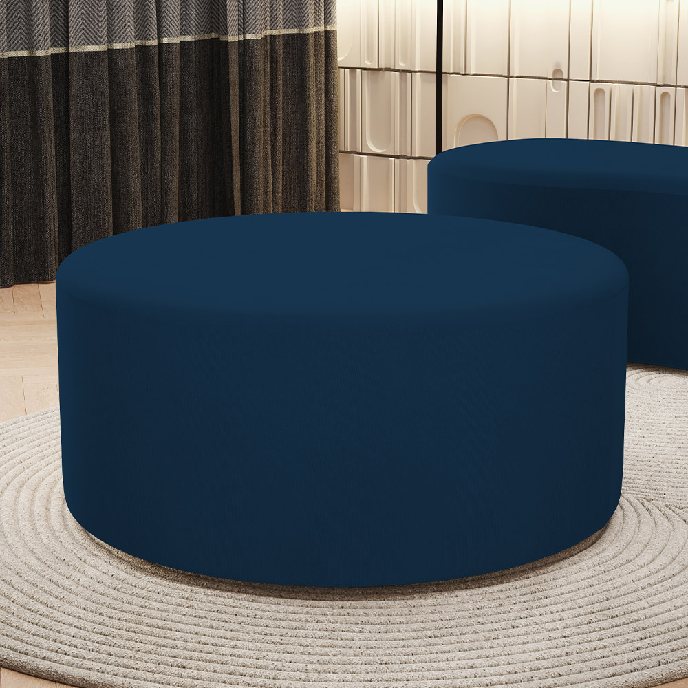 Puff Redondo Orgânico para Living 90cm Lola W01 Suede Azul Marinho - Lyam Decor